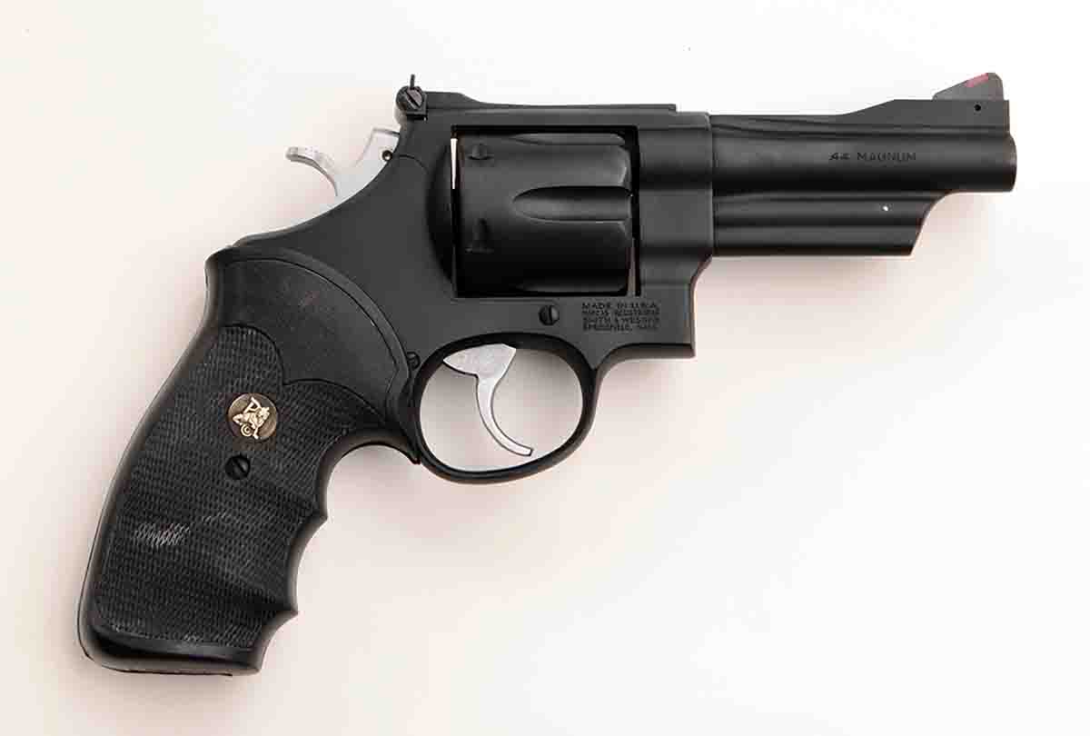 A Smith & Wesson Mountain Gun .44 Magnum with a 4-inch barrel and custom finish was one of the three revolvers used to test .44 Special loads.